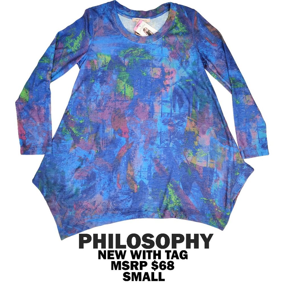 NEW $68 PHILOSOPHY Top Colorful Tie-Dye Look S